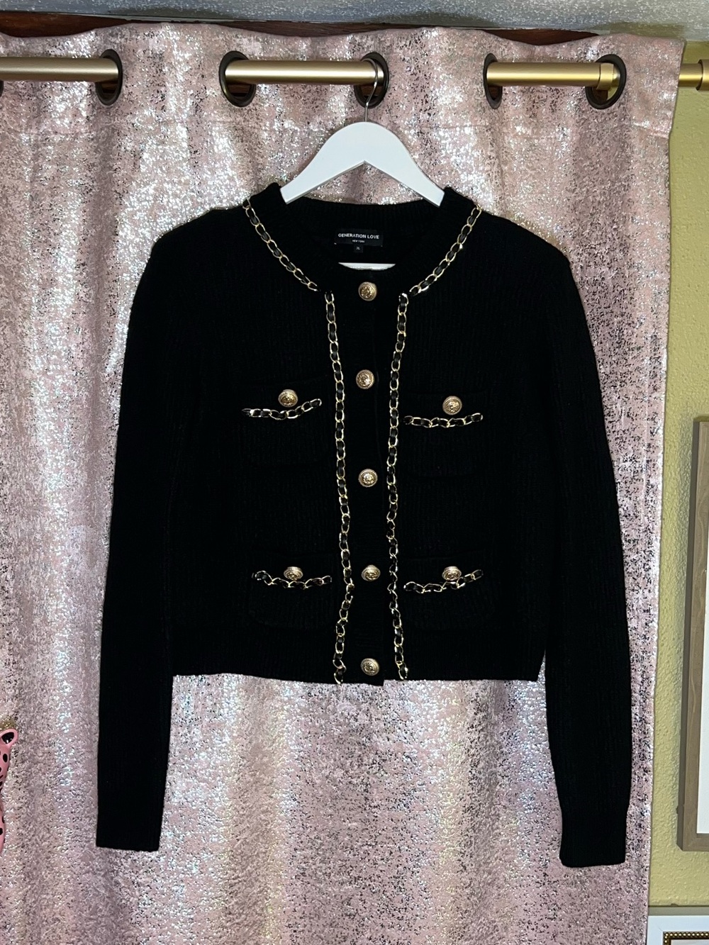 Generation Love Black Selma Chain Cardigan with Gold Details